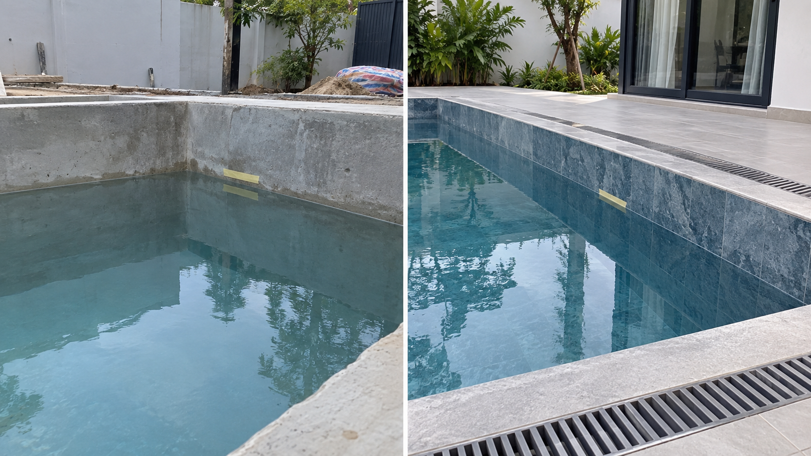 Theo dõi mực nước khi thử kín hồ bơi
