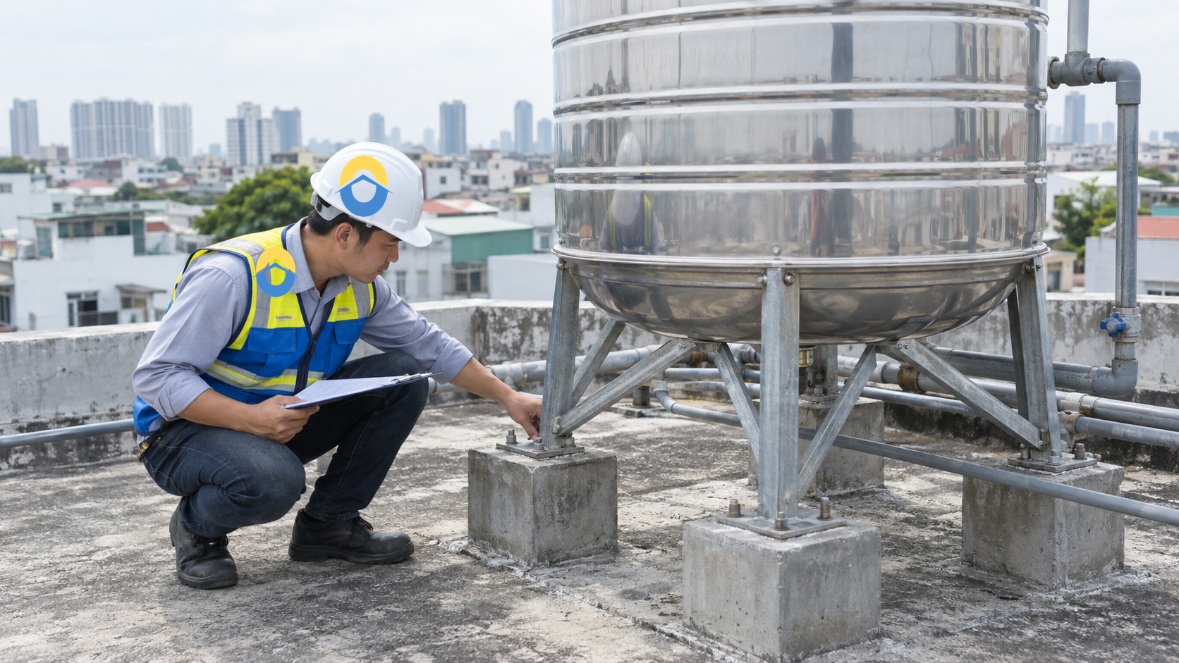 Kiểm tra tải và liên kết bồn nước trên mái
