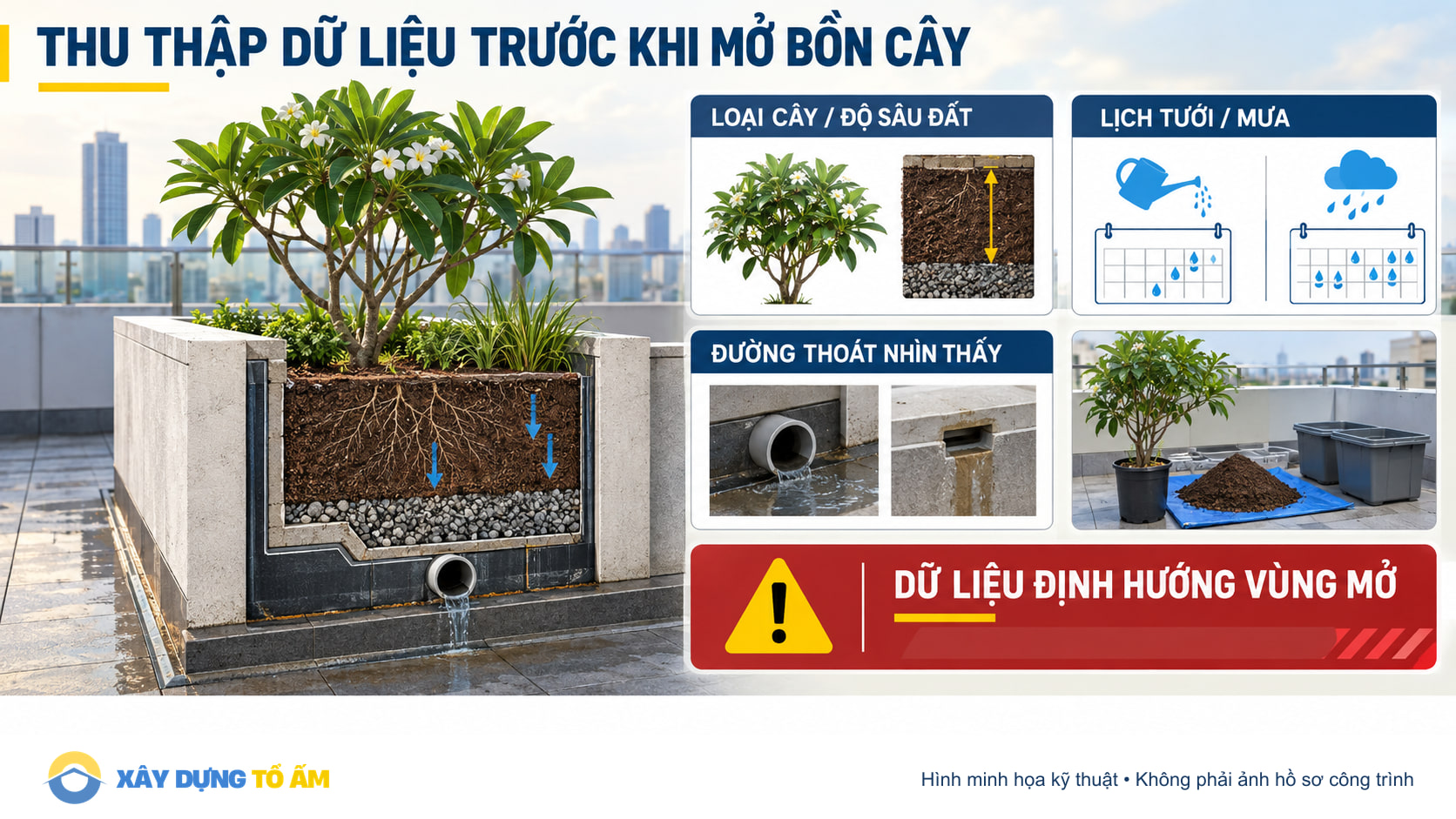 Bảng dữ liệu cần thu thập trước khi mở bồn cây bị thấm