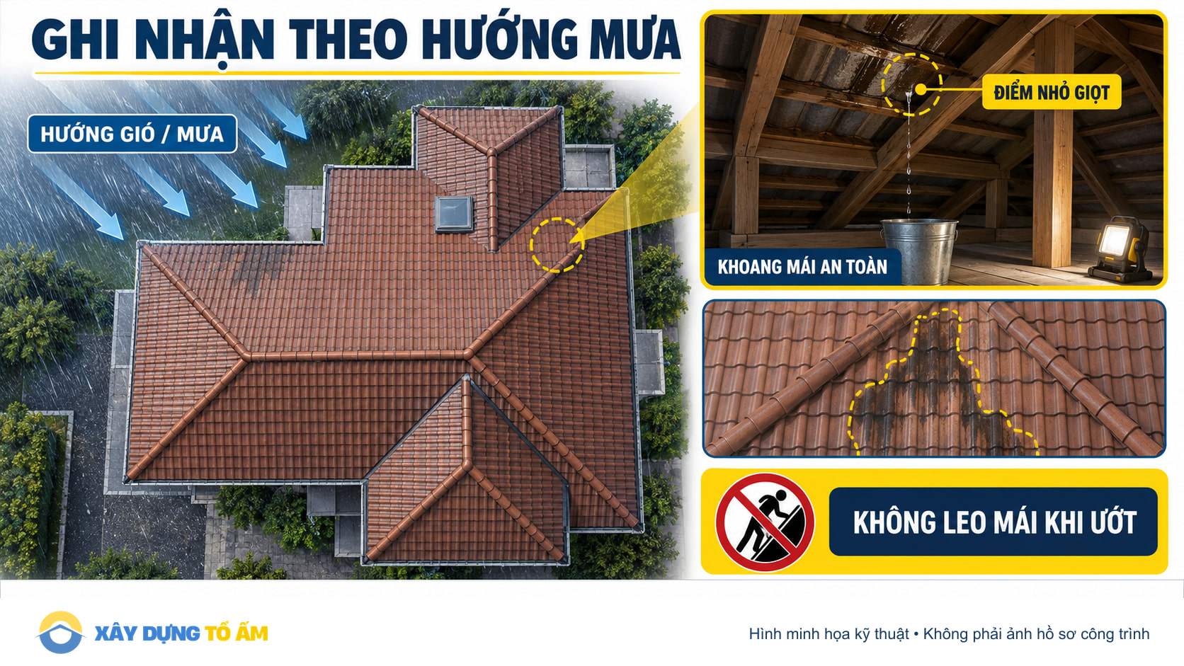 Ghi nhận điểm nhỏ giọt theo hướng gió mưa và quan sát khoang mái an toàn