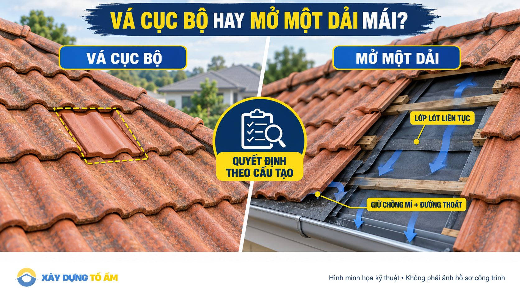 So sánh vá cục bộ và mở một dải mái theo cấu tạo lớp lót