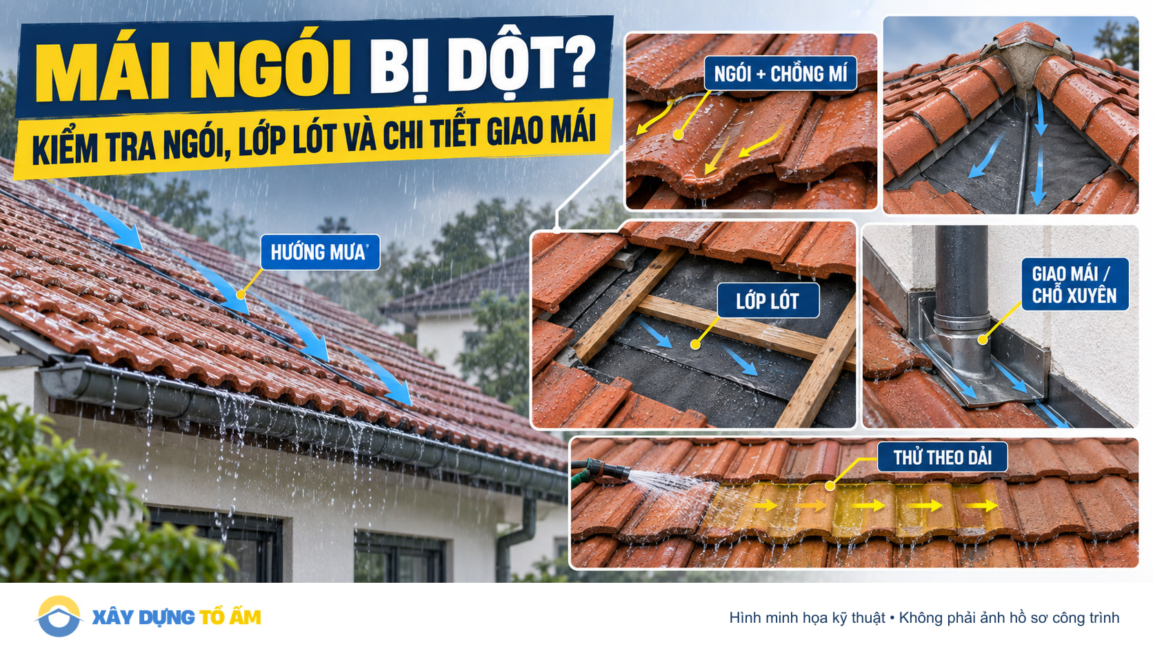 Mái ngói bị dột: kiểm tra ngói, lớp lót và chi tiết giao mái