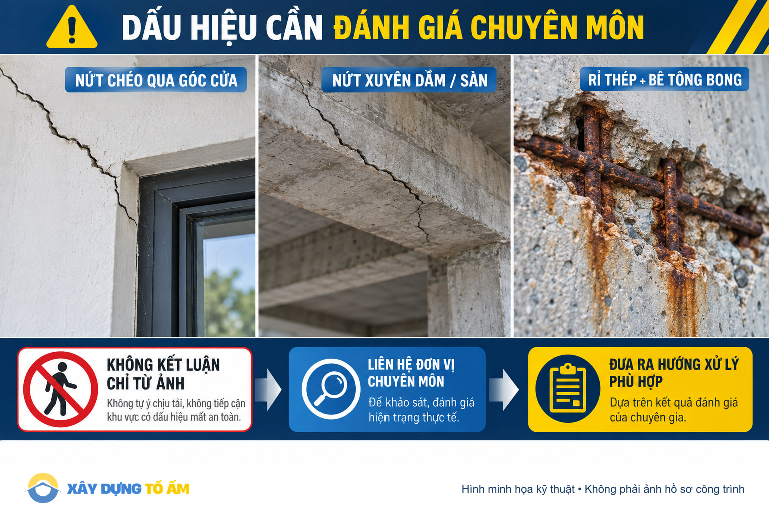 Các dấu hiệu vết nứt cần đánh giá chuyên môn về kết cấu
