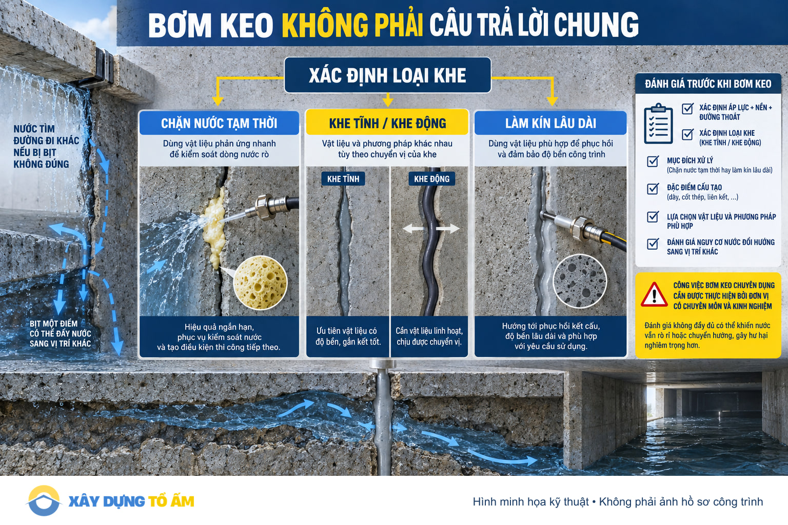 Sơ đồ chọn phạm vi bơm keo theo khe tĩnh, khe động và mục tiêu xử lý