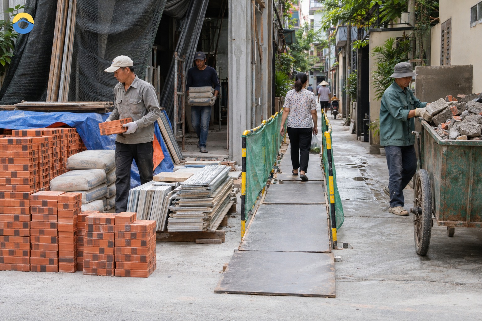 Tổ chức tập kết vật tư và thu gom phế thải trong hẻm nhỏ