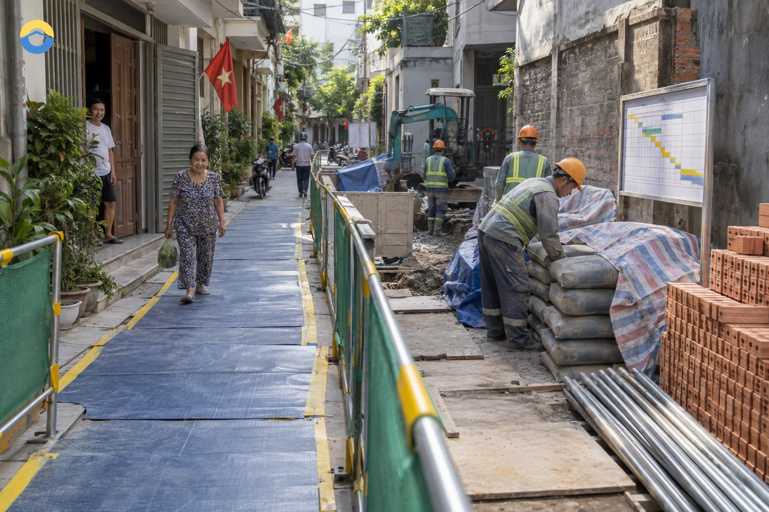 Bảo vệ lối đi và phối hợp lịch thi công với khu dân cư xung quanh