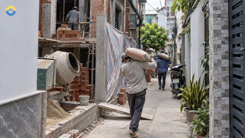 Xây nhà trong hẻm nhỏ: khảo sát đường vận chuyển trước khi chốt báo giá