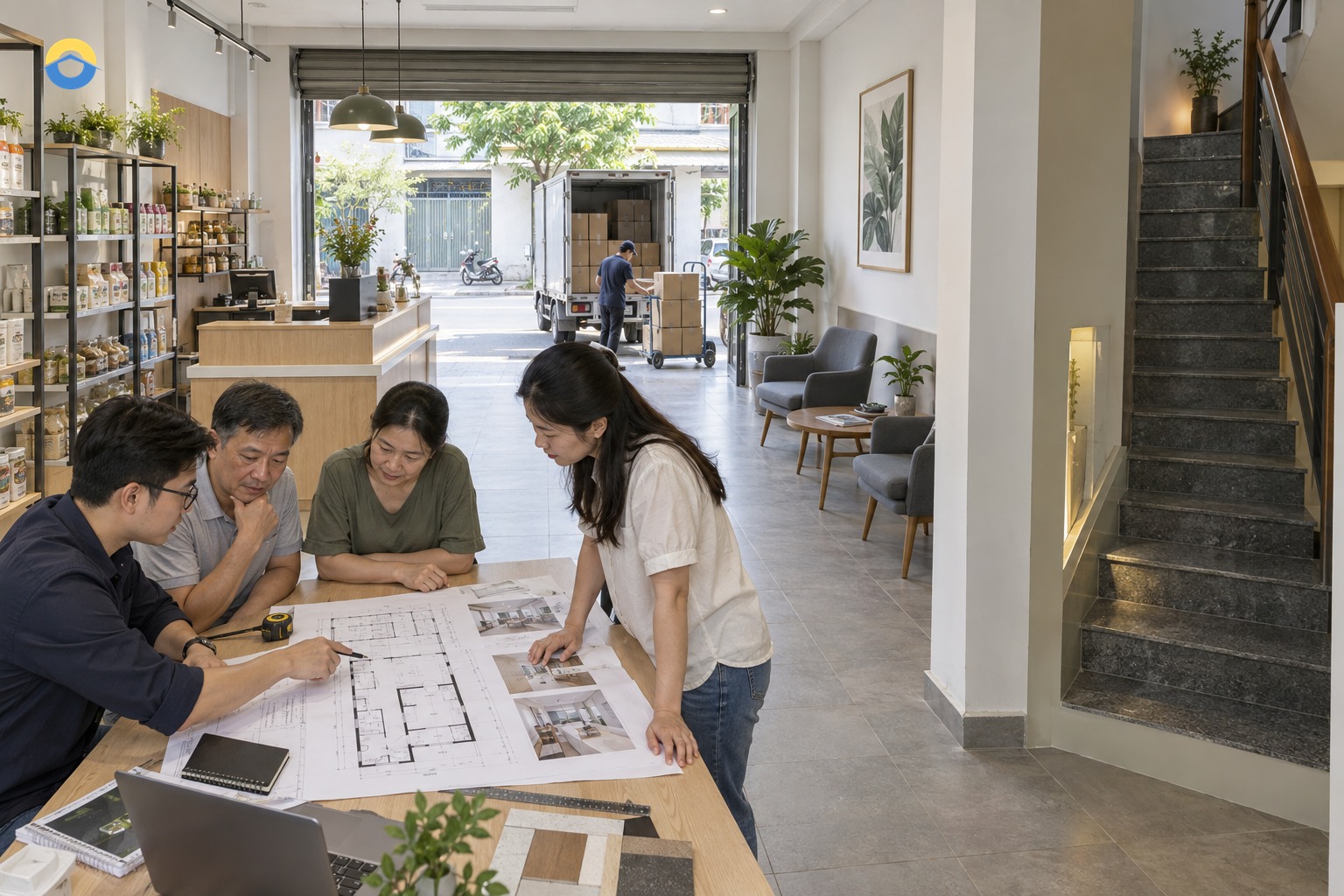 Lập mặt bằng hoạt động cửa hàng cùng lối sinh hoạt của gia đình