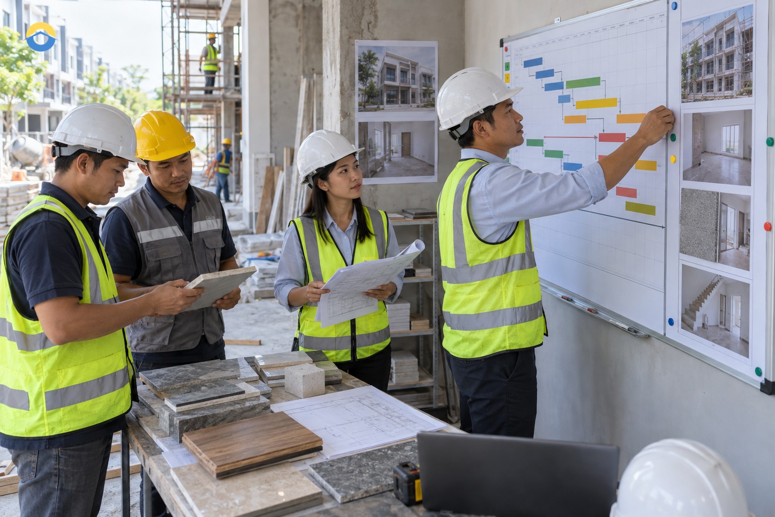 Theo dõi quan hệ phụ thuộc giữa bản vẽ, vật tư, kiểm tra và các đội thi công