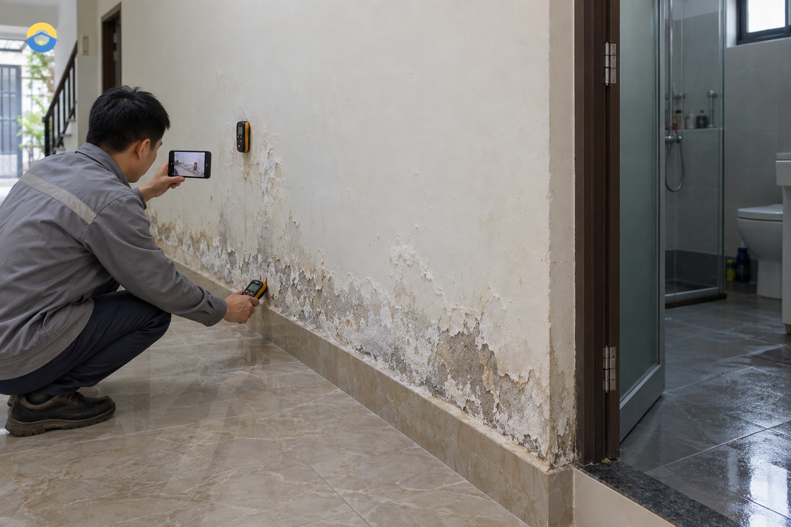 Ghi phạm vi chân tường ẩm và đo ở nhiều cao độ