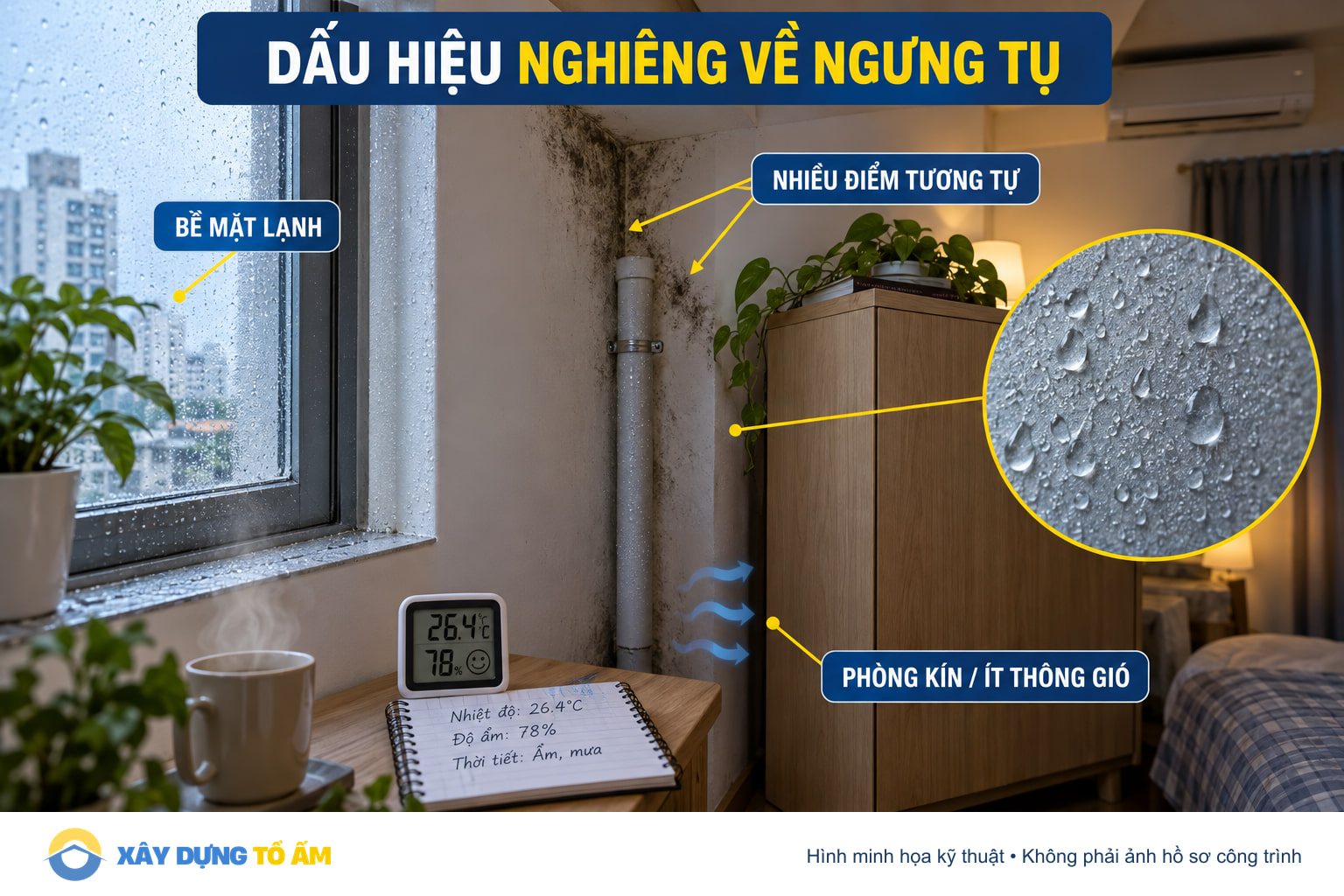 Dấu hiệu nghiêng về ngưng tụ trên bề mặt lạnh
