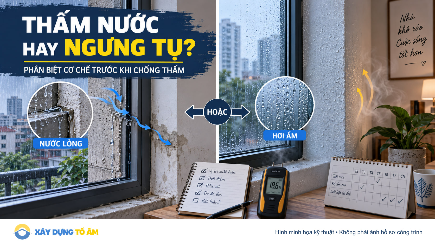 Thấm nước hay ngưng tụ hơi ẩm? Cách phân biệt trước khi chống thấm