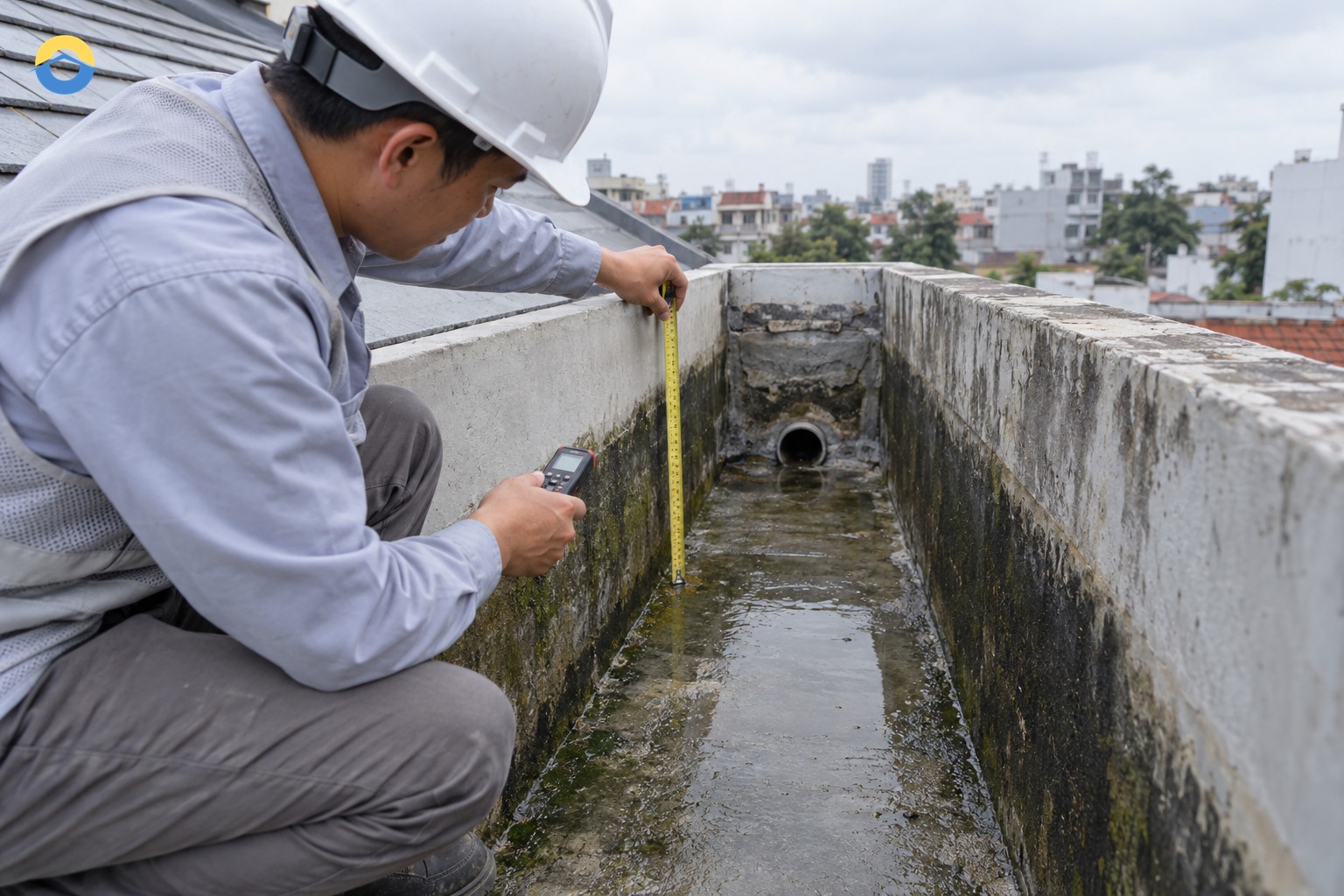 Mặt cắt đo đáy, hai vách và các điểm thu của sê nô bê tông