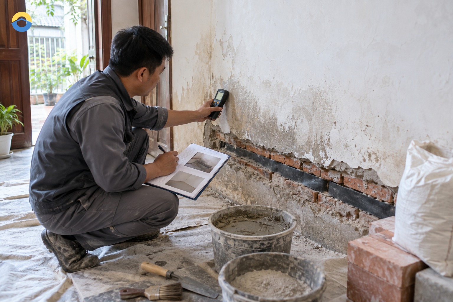 Biểu đồ các mốc theo dõi độ ẩm chân tường sau xử lý