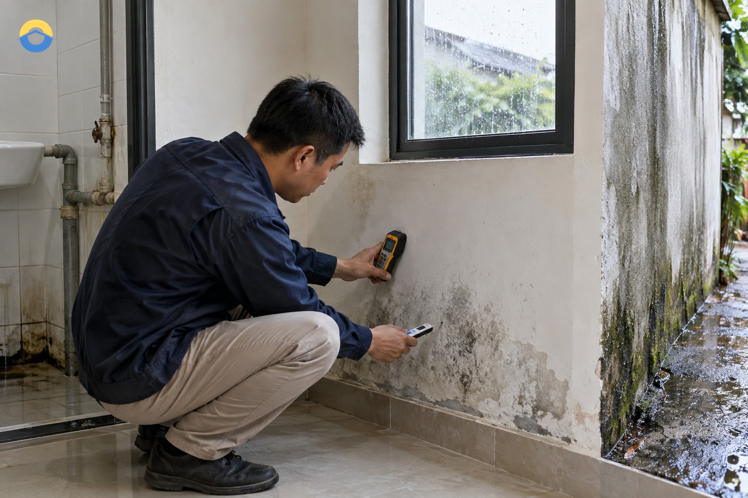 Sơ đồ so sánh nước từ đất, rò ống, thấm ngang và ngưng tụ