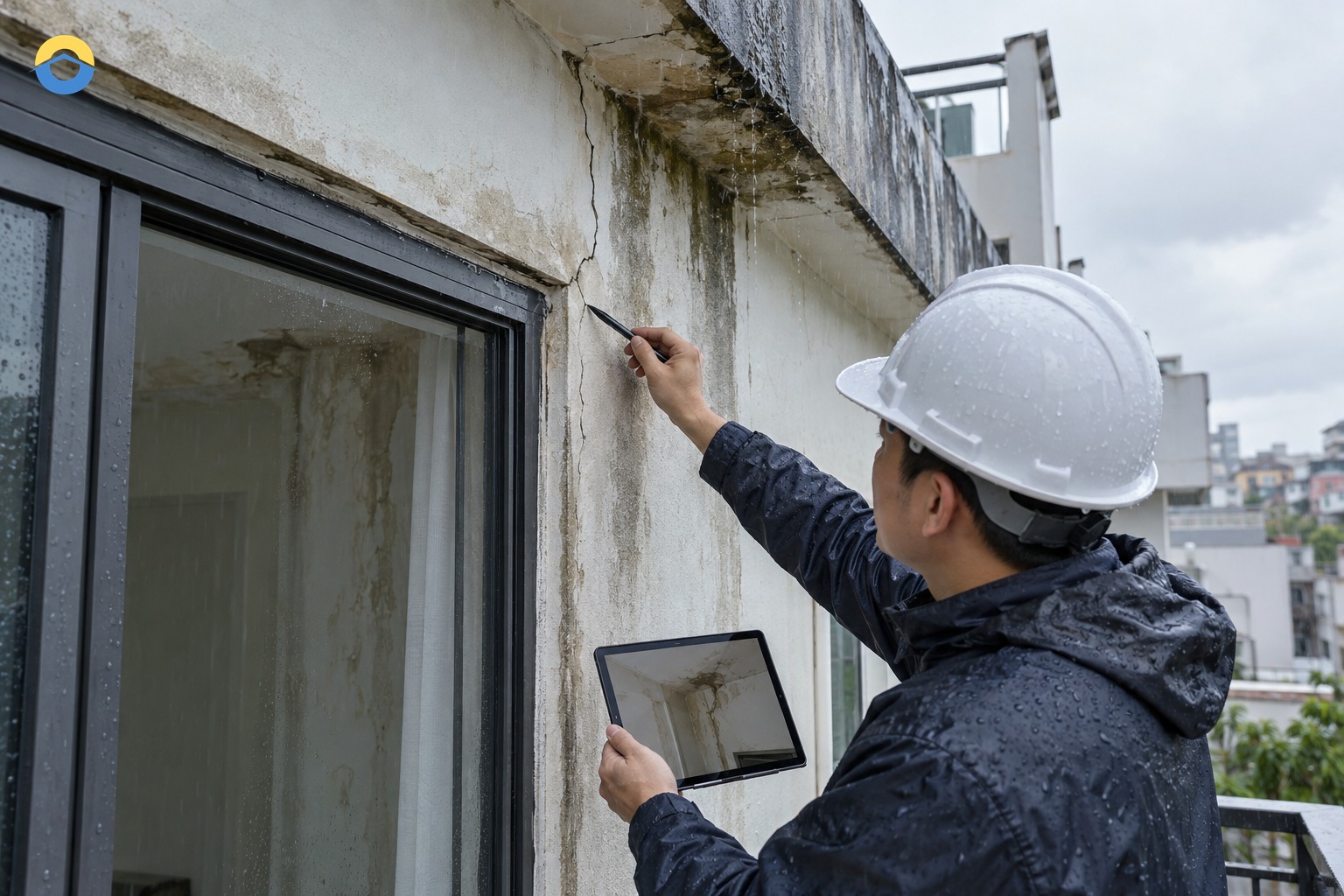 Sơ đồ mưa hắt vào mặt tường ngoài nhà phố và vùng ẩm phía trong