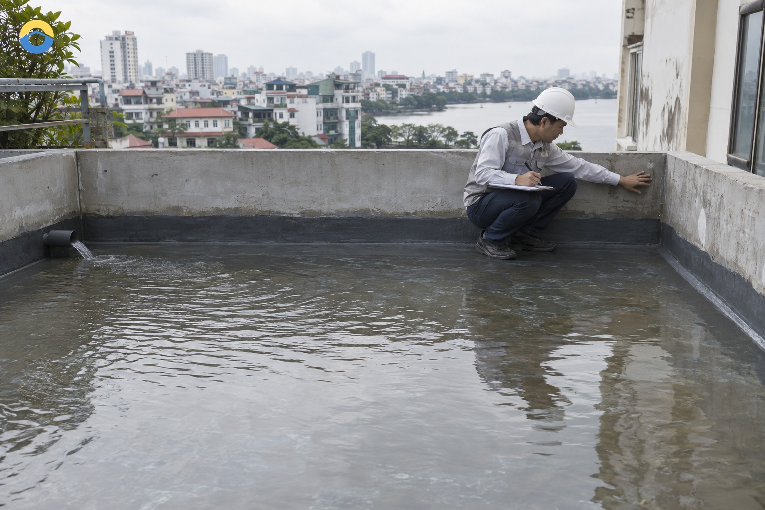 Sơ đồ ponding test có kiểm soát và kiểm tra thoát nước sân thượng